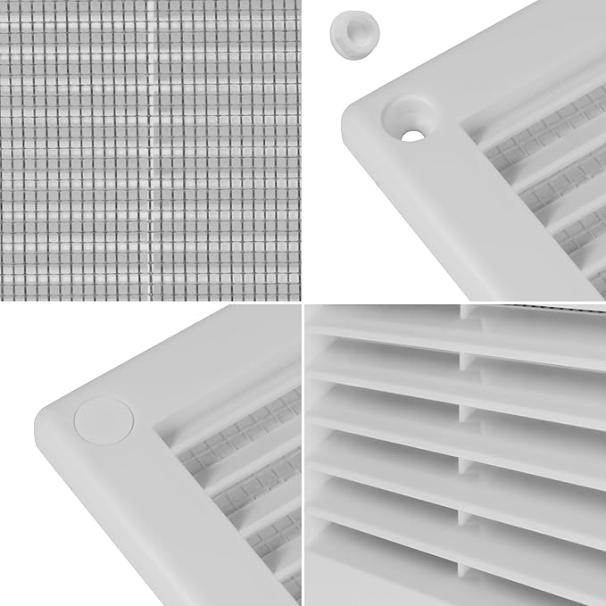 Repa Market 4 x 4 Inch (Outer) White Square Air Vent Cover - Plastic Fresh Air Intake Vent - AC Cover with Nylon Mesh Screen, Wall, Ceiling HVAC Return Air Register, Modern Soffit Vents