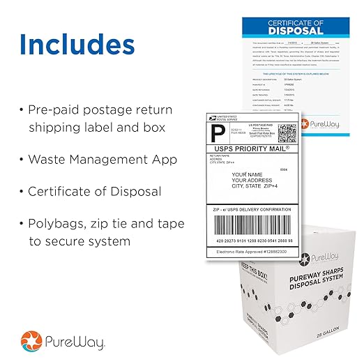 MailBack 8 Gallon PureWay Sharps Container Disposal System - [PrePaid Return Label Included] for Home, Travel, Professional, and Personal Use