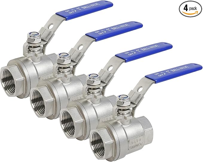 YADIAN 4 Pack 1" NPT Female Ball Valve Stainless Steel 304 Full Port Ball Valve Heavy Duty Shut Off Valve 1 inch for Water, Oil, and Gas with Locking Device, NPT Female, 1000 WOG, Pack of 4