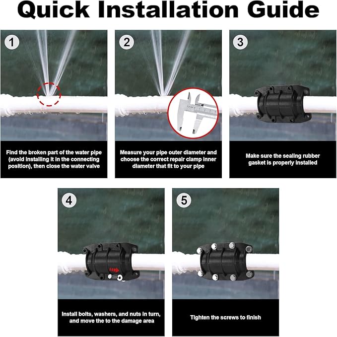 Pipe Repair Clamp 1 inch, Water Pipe Leak Repair Clamp, Pipe Repair Kit for Plastic and Metal Pipes, Leak Stopper with Anti-Impact, Suitable for Pipes 25MM OD