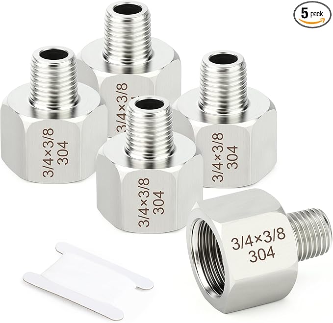 TAISHER 5PCS 304 Stainless Steel Pipe Fitting, New Reducer Adapter, 3/8" NPT Male x 3/4" NPT Female, Reducing Pipe Adapter Fitting