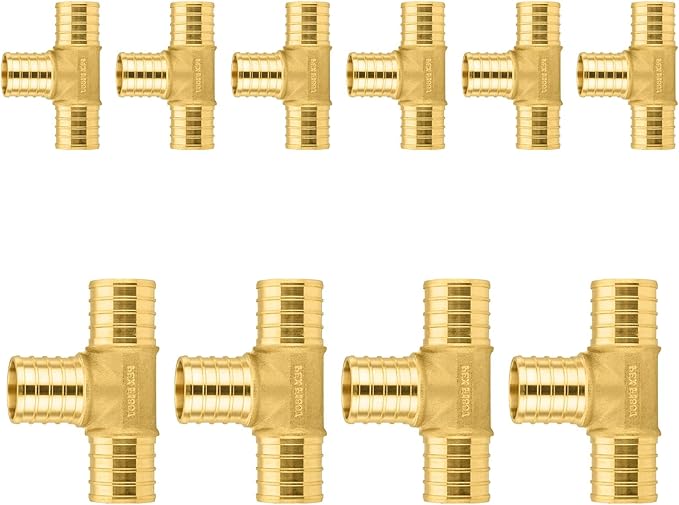 10-Pack PEX Fittings Niikappu 1"x1"x1" Pex Tee, Brass Crimp Pipe Fittings for PEX Pipes, ASTM F1807