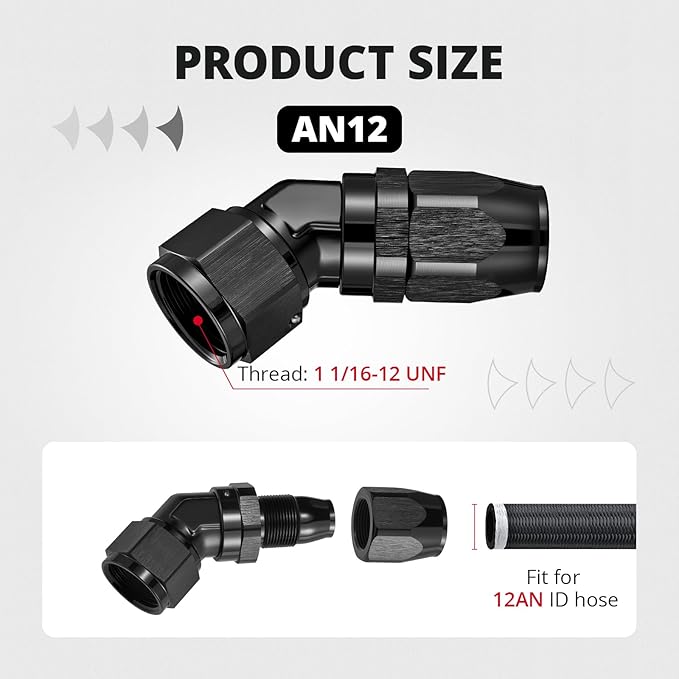 EVIL ENERGY 12AN Hose End Fitting 45 Degree Swivel Low Profile Forged Aluminum for CPE Braided Line