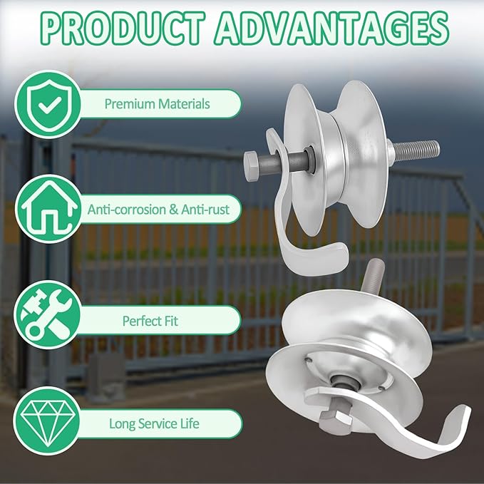 5'' Sliding Gate Rollers for 1-5/8'' Pipe Track, Heavy Duty Galvanized Steel Gate Wheel with Bolts, U Groove Wheel Hardware Replacement kit(2pack)