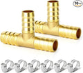 GASHER 10 Pieces Brass Hose Barb Tee, 3-Way Tee Hose Fitting (1/2" x 1/2" x 1/2" Hose Barb)
