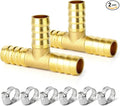 GASHER 2 Pieces Brass Hose Barb Tee, 3-Way Tee Hose Fitting (5/8" x 5/8" x 5/8" Hose Barb) with 6 Hose Clamps
