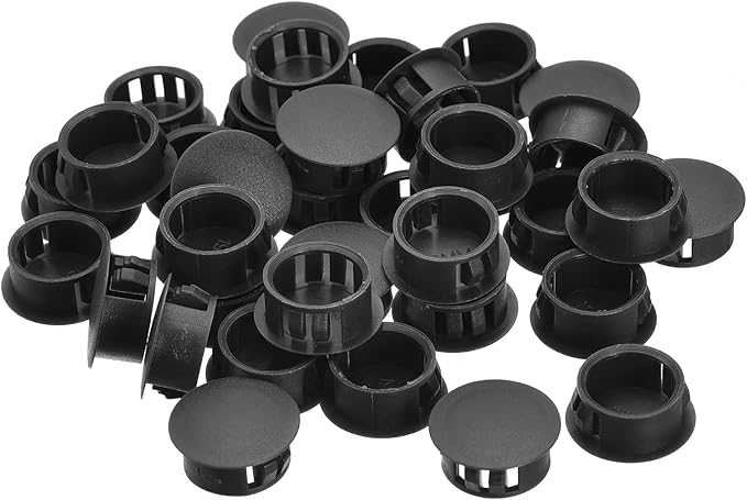 uxcell 19mm(3/4") Plastic Hole Plugs, 36Pcs Flush Type Panel Round Snap in Fastener Knockout Locking Plugs for Furniture Insert End Caps Panels, Black