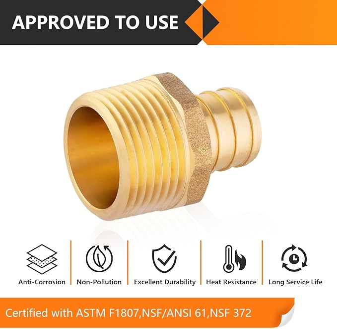 50-Pack HeSun PEX Fittings, 1" PEX x 1" Male NPT, Brass Crimp Male Adapter Fitting for ASTM F1807(PEX1807278-50)