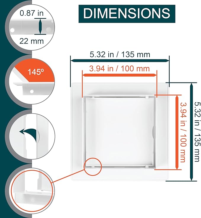 4" x 4" White Plastic Access Panel. Service Shaft Door Panel. Plumbing, Electricity, Heating, Alarm Wall Access Panel for Drywall. Bathroom Services Access Hole Cover.