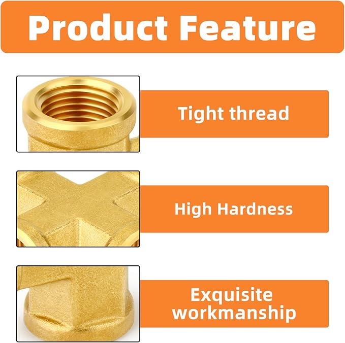 GASHER 2PCS Brass Pipe Fitting, Cross 4 Way Pipe Fitting, 1/8" NPT Female Pipe