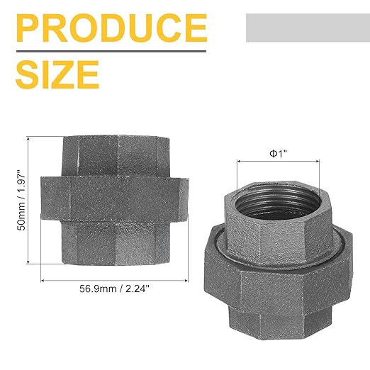uxcell Pipe Fittings Union, 1 Inch Malleable Cast Iron Union Threaded for Vintage Retro Industrial Pipe, Furniture and DIY Decor Black, 10Pcs