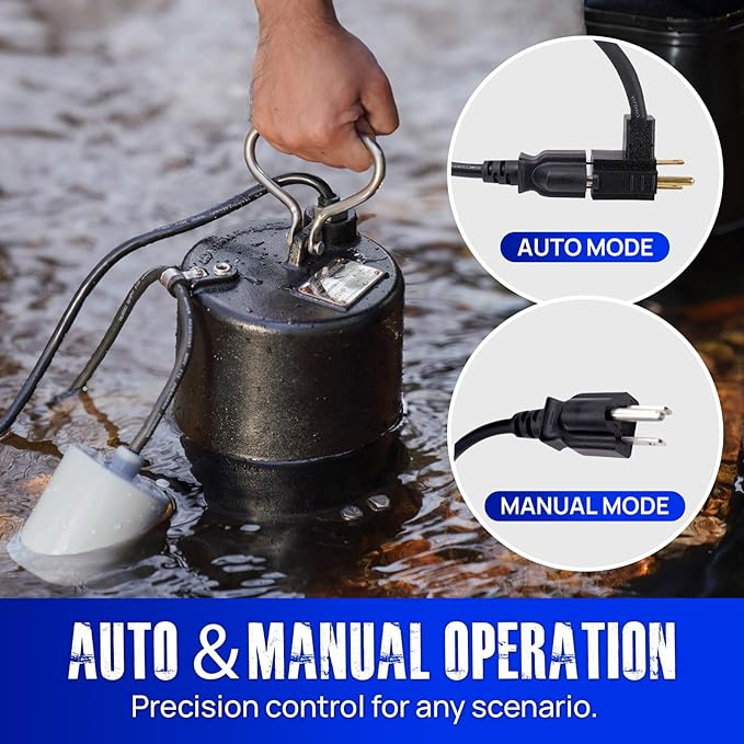 Aquastrong Cast Iron Sewage Pump 1/2HP Effluent Pump 115V 6030 GPH Sump Pump with Auto Float Switch, Ideal for Basement Sump Pits, Industrial Wastewater - Commercial-Grade Sewage System
