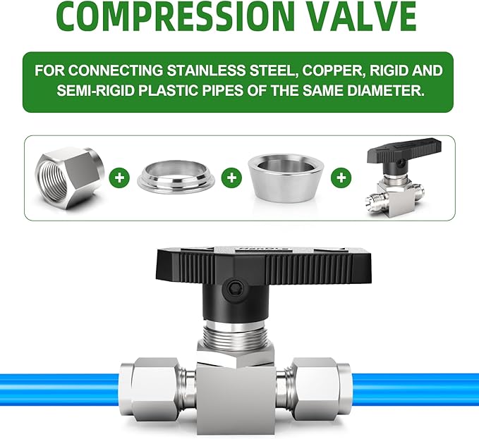 TAISHER 1PCS 304 Stainless Steel Compression Valve, 1" Tube OD x 1" Tube OD Straight Adapter