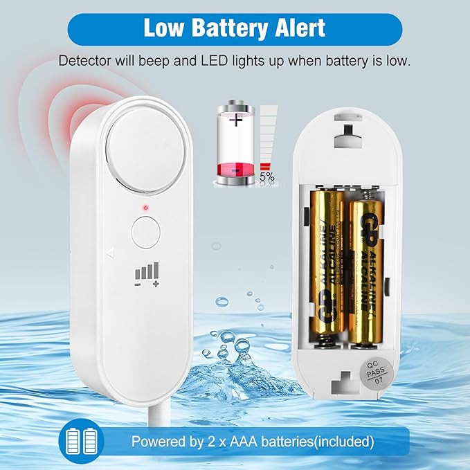 Daytech Water Level Sensor 100 dB Sump Pump Alarm Water Sensors for Leaks with 78 inch Detector Cable and 4 Volume Levels Flood Sensor for Basements(3PC)