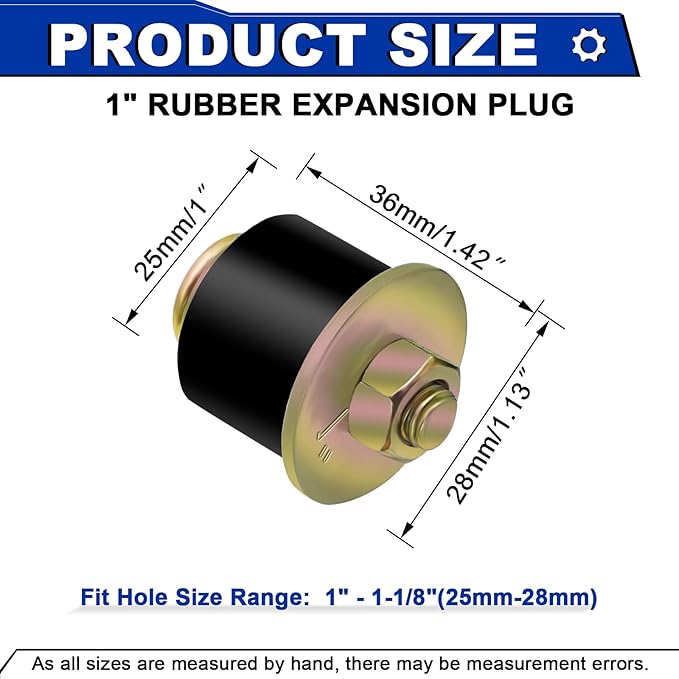 1" Rubber Expansion Freeze Plugs, 8PCS Automotive Engine Expandable Freeze Rubber Plugs Fit Hole: 1" to 1-1/8" (25 mm - 28 mm)
