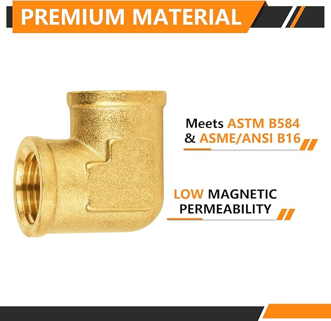 100-PCs HeSun Brass Pipe Fitting, 1/2" x 1/2" NPT Female 90-Degree Barstock Street Elbow