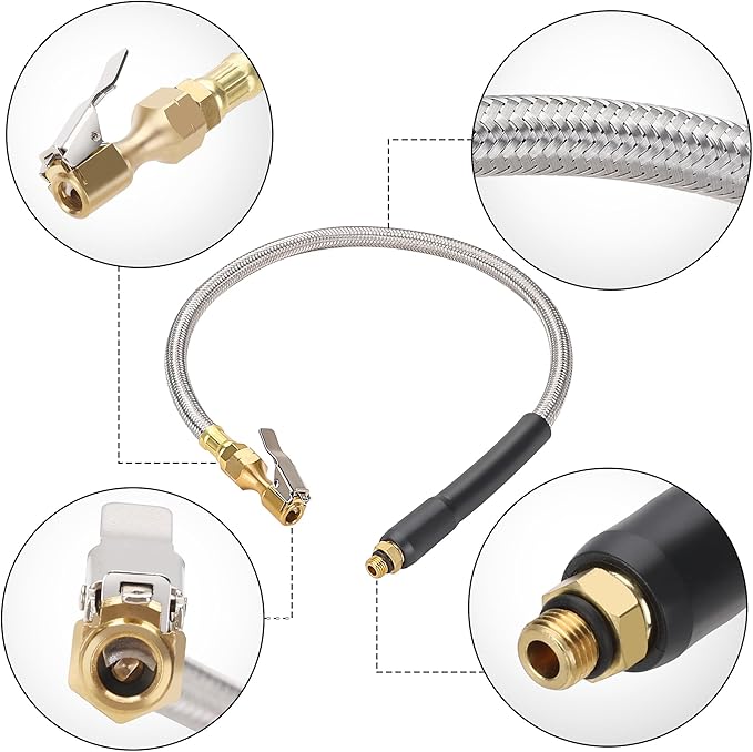 WYNNsky 21’’ Tire Inflator Gauge Hose Replacement, 3/8-24 UNF Threads