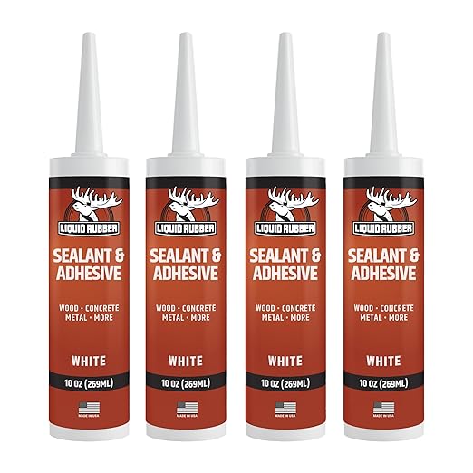 Liquid Rubber Caulk - Hybrid Adhesive and Protective Sealant, White, 4 Pack