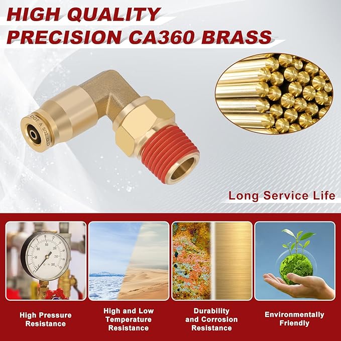 5/32" Quick Push to Connect Fittings Brass 90 Degree Union Swivel Elbow Joint DOT Approved 5/32" Tube OD x 1/8" NPT Thread Air Brake Line Adapter Air Suspension Kit for Car Truck Trailers 2pcs