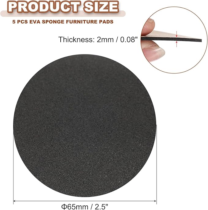 PATIKIL 2.5 Inch Diameter Lamp Base Felt 5Pack 2mm Thick Foam Adhesive Non-Slip EVA Protection Pad Mat for Lamp Furniture DIY Craft, Black