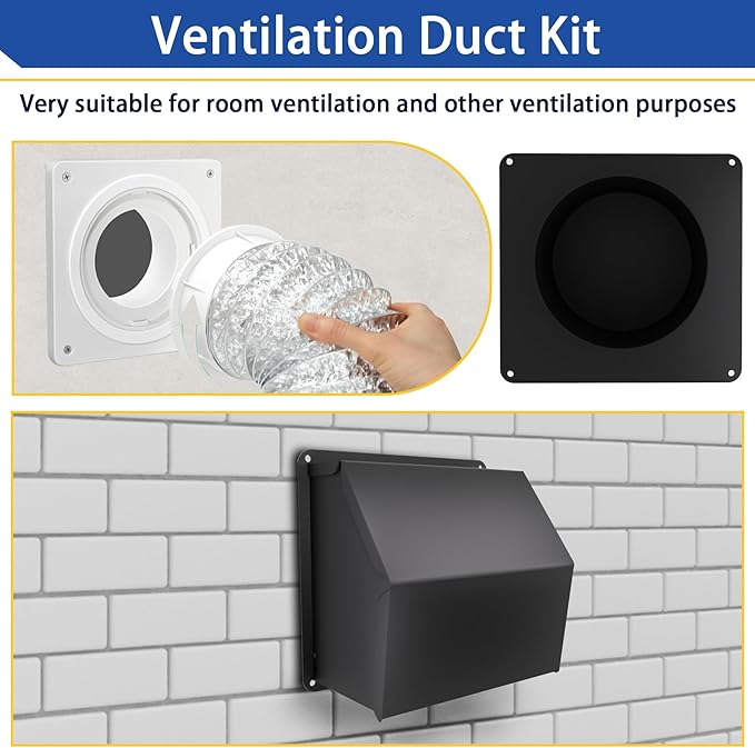 4" Dryer Vent Cover Outside, Dryer Vent Connection Kit, Stainless Steel Wall Dryer Exhaust Vent Cover, One Way Damper, Prevents Lint Buildup & Animal Entry, Universal Fit for All Dryer Systems
