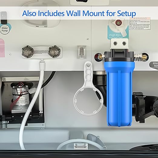 4-Layer RV Water Filter with Stand and 7,000 Gallons Capacity, 3/4" GHT Metal Threads Inline Water Filter, Removes Sediments, Chlorine, PFAS, PFOS, VOCs, Heavy Metals, Bad Taste, Odor, and More