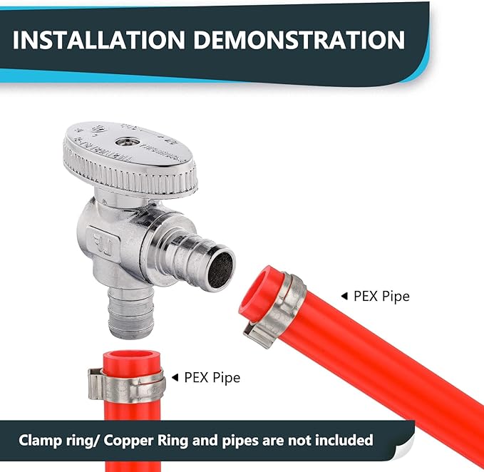 (Pack of 10) Seelink Pex Crimp 1/4 Turn Angle Stop Valve, 1/2" Pex Barb Crimp (F1807), Chrome Plated Brass(VALVE102-10Pack)