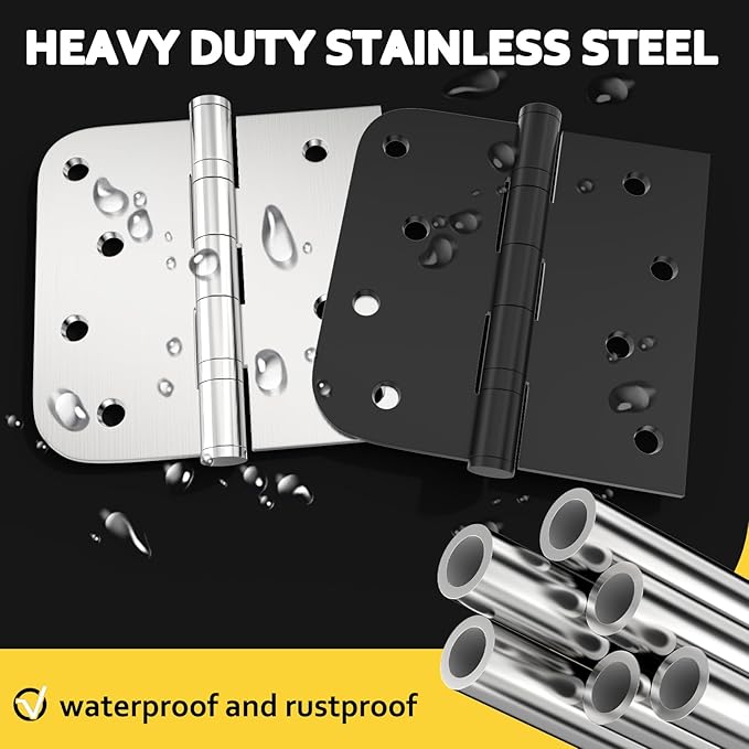 3 Pack 4in Black Door Hinges Stainless Steel Hinges Interior Door Hinges Black Matte with Square & Round Corners Perfect for Heavy-Duty Front & Back Door, Antirust & No Squeaks