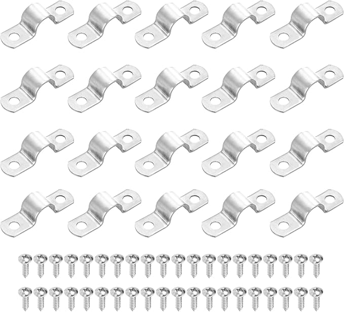 uxcell 20Pcs 12mm(1/2") Two Hole Rigid Pipe Strap, 304 Stainless Steel Conduit Clamp Thicken U Bracket Heavy Duty Pipe Clamp with Self-Tapping Screws for Fixing Tube Cable, Silver