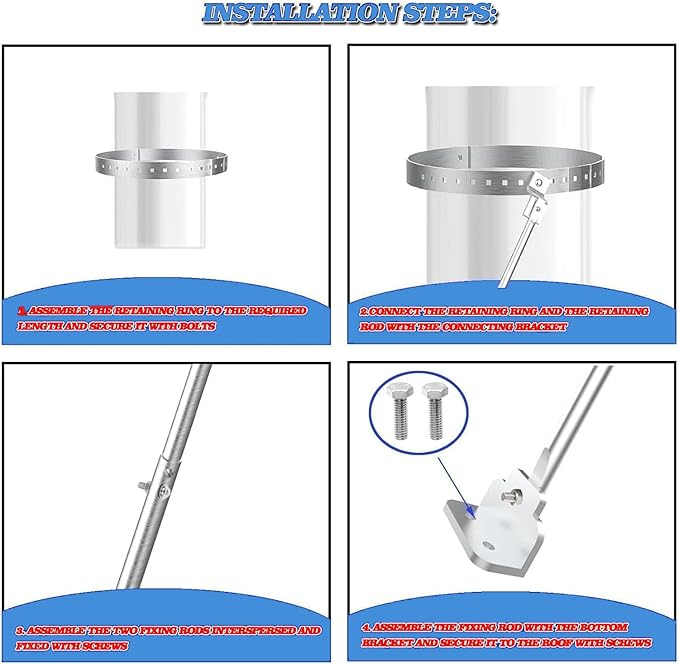 Extended Roof Bracket Kit, Supports 6 -14 inch Chimney Stove Pipe for Stability, Adjustable Extended Roof Brace for Securing 6"-14" Diameter Stove Pipe Silver, Adjustable Legs Mounting Brackets