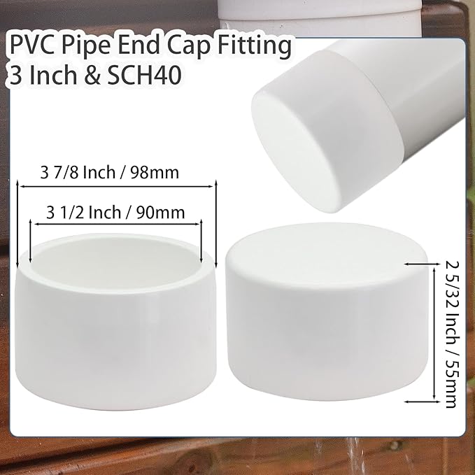 2 Pack 3 Inch PVC Cap, SCH40 PVC Pipe End Cap Fitting Furniture Grade PVC Pipe End Cap Plug Adapter, White PVC Pipe Plug Socket Fittings for Build PVC Furniture DIY Garden Shelf