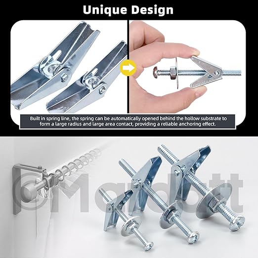 30 Sets 1/8" Toggle Bolts and Wing Nuts, Metal Toggle Bolts Round Head Toggle Wing Nut Bolt Set Butterfly Toggle Anchors for Hanging Heavy Items on Drywall
