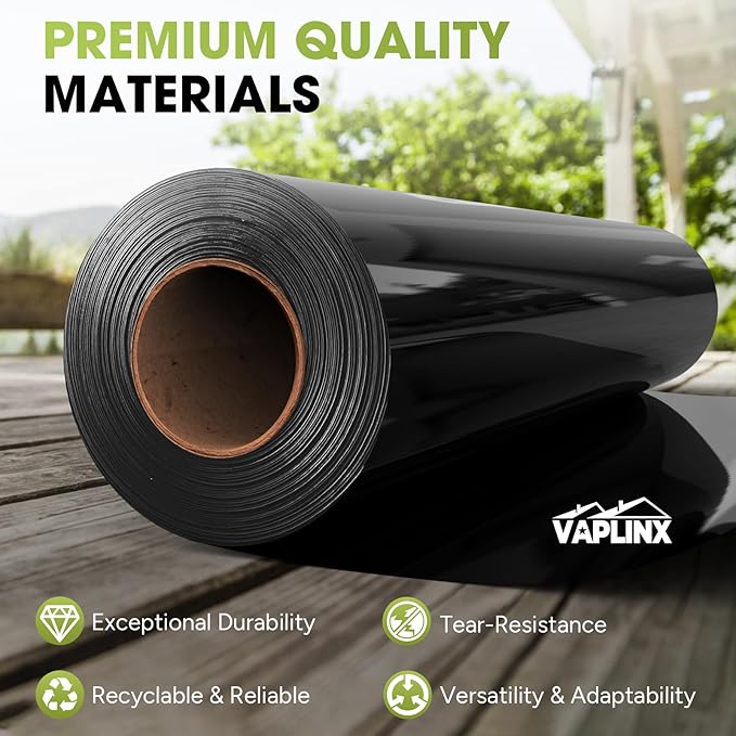 6 Mil Black Plastic Sheeting 10x100 FT – Heavy Duty Polyethylene Plastic Rolls for Garden, Black Plastic Rolls for Crawl Space Vapor Barrier, Construction, Landscaping, Weed and Moisture Control