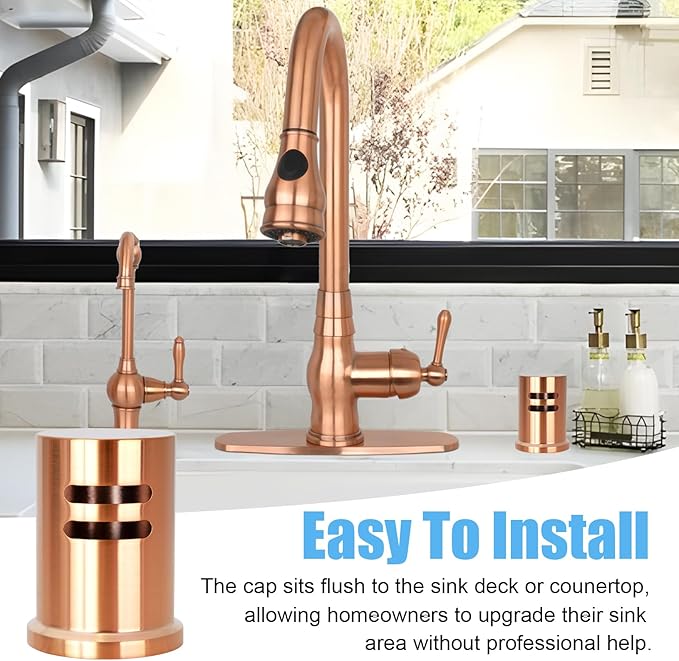 Akicon Copper Solid Brass Finish Kitchen Dishwasher Air Gap Cover Only, Air Gap Cover for Replacement, Skirted - Akicon