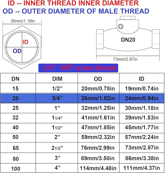 3/4" Stainless Steel Check Valve, NPT Threaded Horizontal Check Valve Check valve to prevent backflow, check valve for water, oil and air, also available with compressor DN20