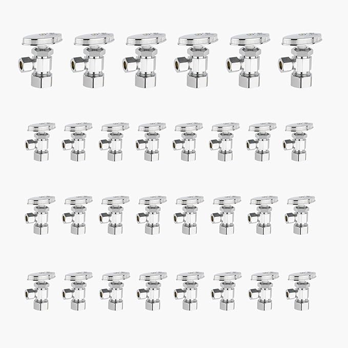 30-Pack GUOFIS Angle Stop Valve with Multi-Turn,1/2-Inch Nominal (5/8" OD) Compression x 3/8-Inch OD Compression Water Shut-off Valves(LF Brass Chrome Plate)(VALVE362-30Pack)
