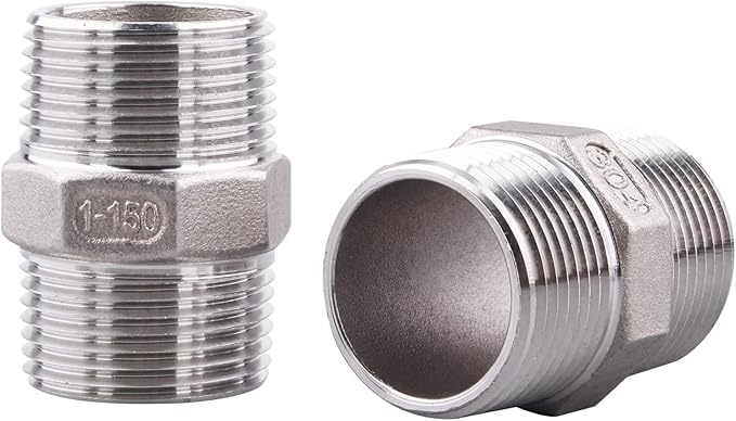 Hex Nipple 1 Inch Male NPT - DERPIPE Stainless Steel 304 Threaded Pipe Fitting for Brew Kit, Home Piping Application(Pack of 2)