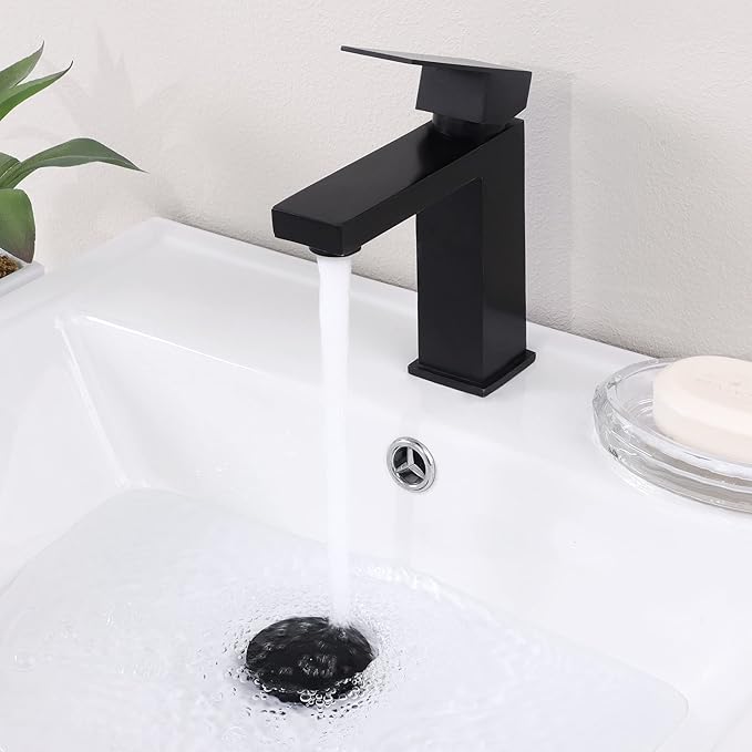 KES Bathroom Sink Drain with Overflow, Pop Up Drain Sink Stopper Matte Black, All Metal Brass and SUS304 Stainless Steel, S2008S62A-BK