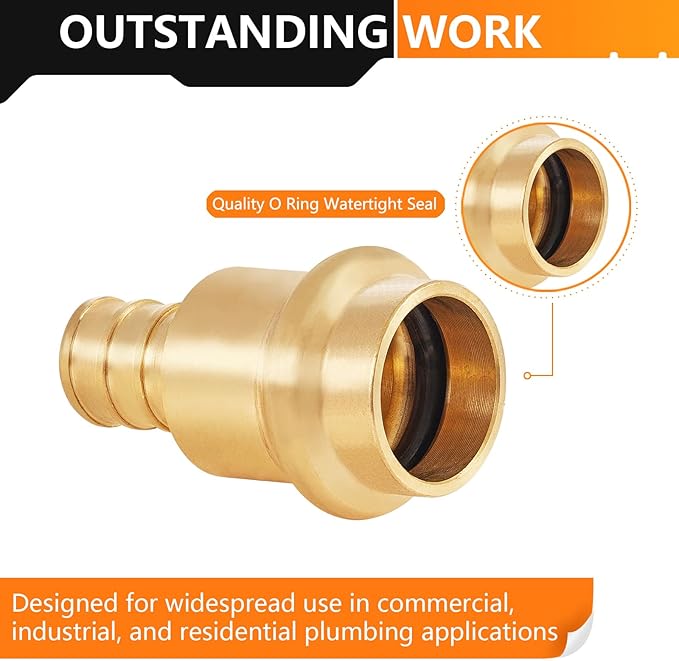 20-Pack HeSun Copper Press Fitting Adapter,1/2" PRESS X 1/2" PEX F1807 Crimp Coupling, LF Brass(PEX1807344-20)
