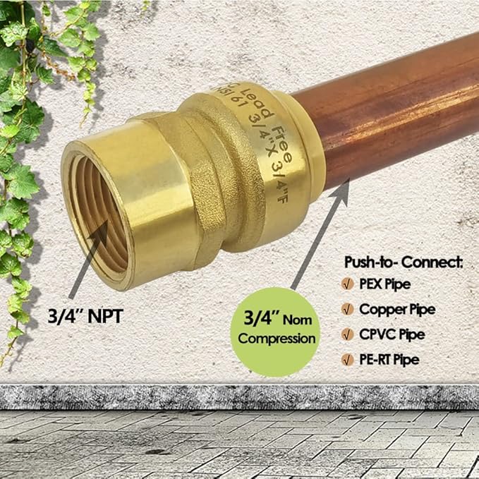 HQMPC 3/4" Pext Fitting 12pcs Straight Coupling Push Fit PEX Fittings Female, Push-to-Connect Copper, CPVC, No Pb Brass Plumbing Fittings (12PCS, 3/4")