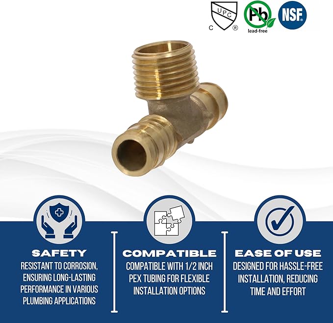 XFITTING Pex A 1/2 Inch x Pex A 1/2 Inch x 1/2 Inch Male NPT Tee, Pex A Male NPT Tee, 29-6-1=2XX, 2 Pieces