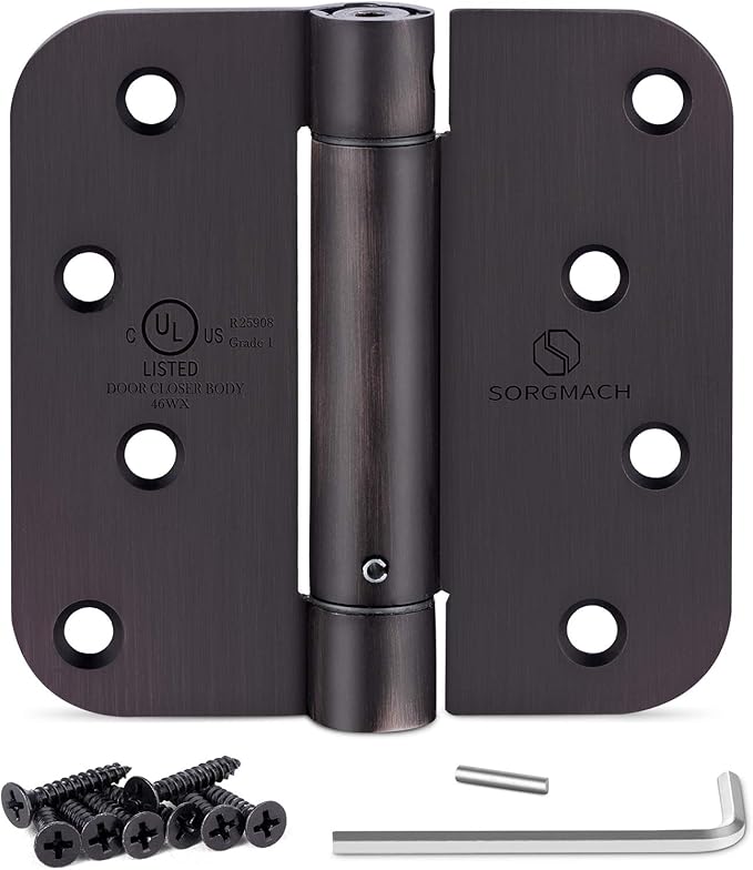 Self Closing Hinges 4 inch Oil Rubbed Bronze Auto Close Hinge 4 x 4 Inch Spring5/8 Radius Corner Commercial Adjustable Door Closer Hinge UL Listed, 6 Pieces