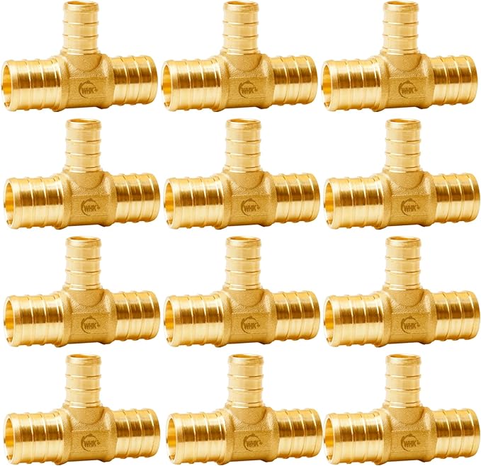 WHK 12 PACK 3/4" X 3/4" X 1/2" PEX Reducing Tee Crimp fittings to apply for Pex B (Lead-Free Brass)