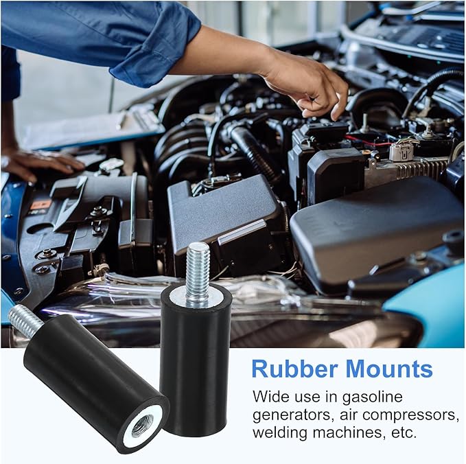 uxcell M5 Rubber Mounts, 2Pcs 15x30mm(DxH) Rubber Cylindrical Anti Vibration Isolator Shock Absorber with Lock Nut for Car Bobbin Generator Air Compressors