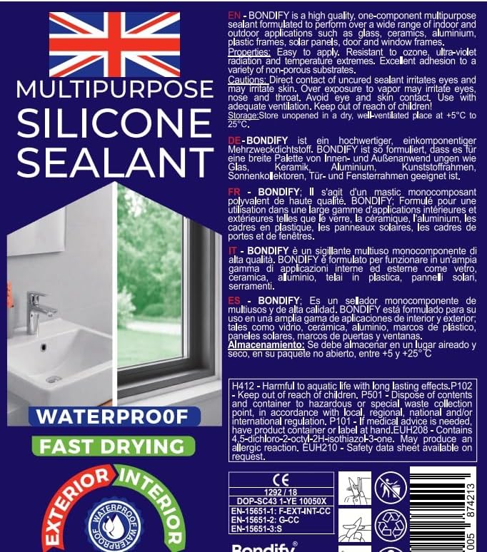 Waterproof Clear Silicone Caulk for Window & Door, Kitchen & Bathroom, Silicone Sealant Clear, Solvent Free, 2PCs x 10oz, Ideal for Sink, Sanitary, Bath, Shower Sealant, Window Frame Sealant