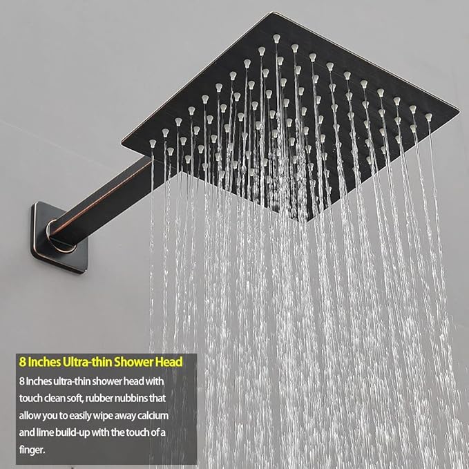 Oil Rubbed Bronze Shower System Bathroom Luxury Rain Mixer Shower Combo Set Wall Mounted Rainfall Shower Head System Shower Faucet Rough-in Valve Body and Trim Kit