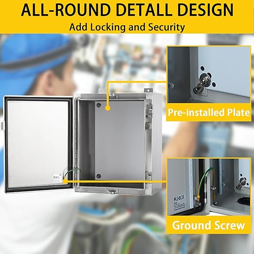MJ-Box Steel Electrical Enclosure Box 22 x 22 x 8 304 Stainless Steel Explosion Proof Electrical Box IP66 Waterproof & Dustproof Outdoor/Indoor NEMA 4X Stainless Steel Enclosure