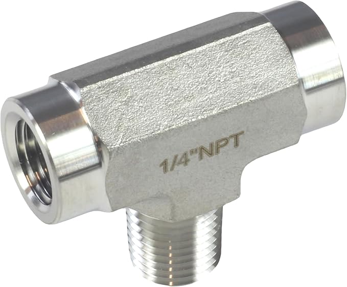 HFS(R) 304 Stainless Steel Forged Pipe Fitting NPT Tee, 1/4" NPT Female x 1/4" NPT Male x 1/4" NPT Female, 3 Ways Branch Tee Connector Pipe Fitting