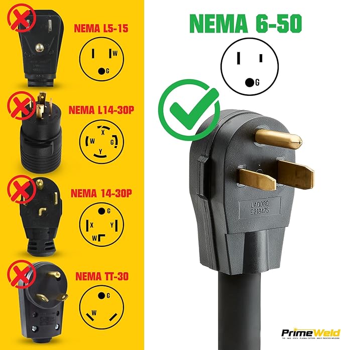 PrimeWeld Welder Extension Cord, SOOW Rated, 50 amp, 250v NEMA 6-50 Heavy Duty Welding Cable, 6 Gauge, (50ft)