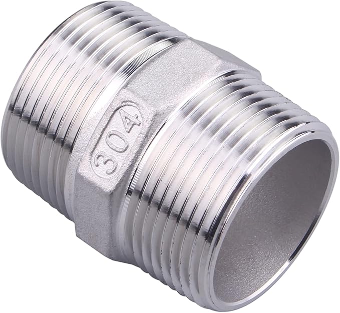Hex Nipple 1-1/4" Male Pipe - Stainless Steel 304 NPT Threaded Adapter Pipe Fitting for connector line gas garden water coupling